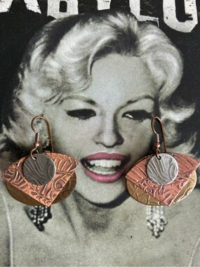Handcrafted Mixed-Metal Textured Drop Earrings - Copper & Gold Tones